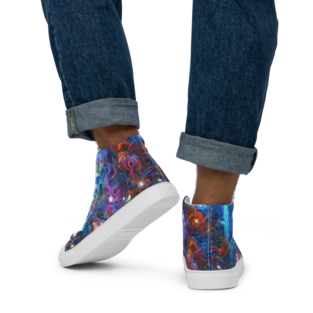 Abyssal Aurora on Men's High Top Canvas Shoes — Back