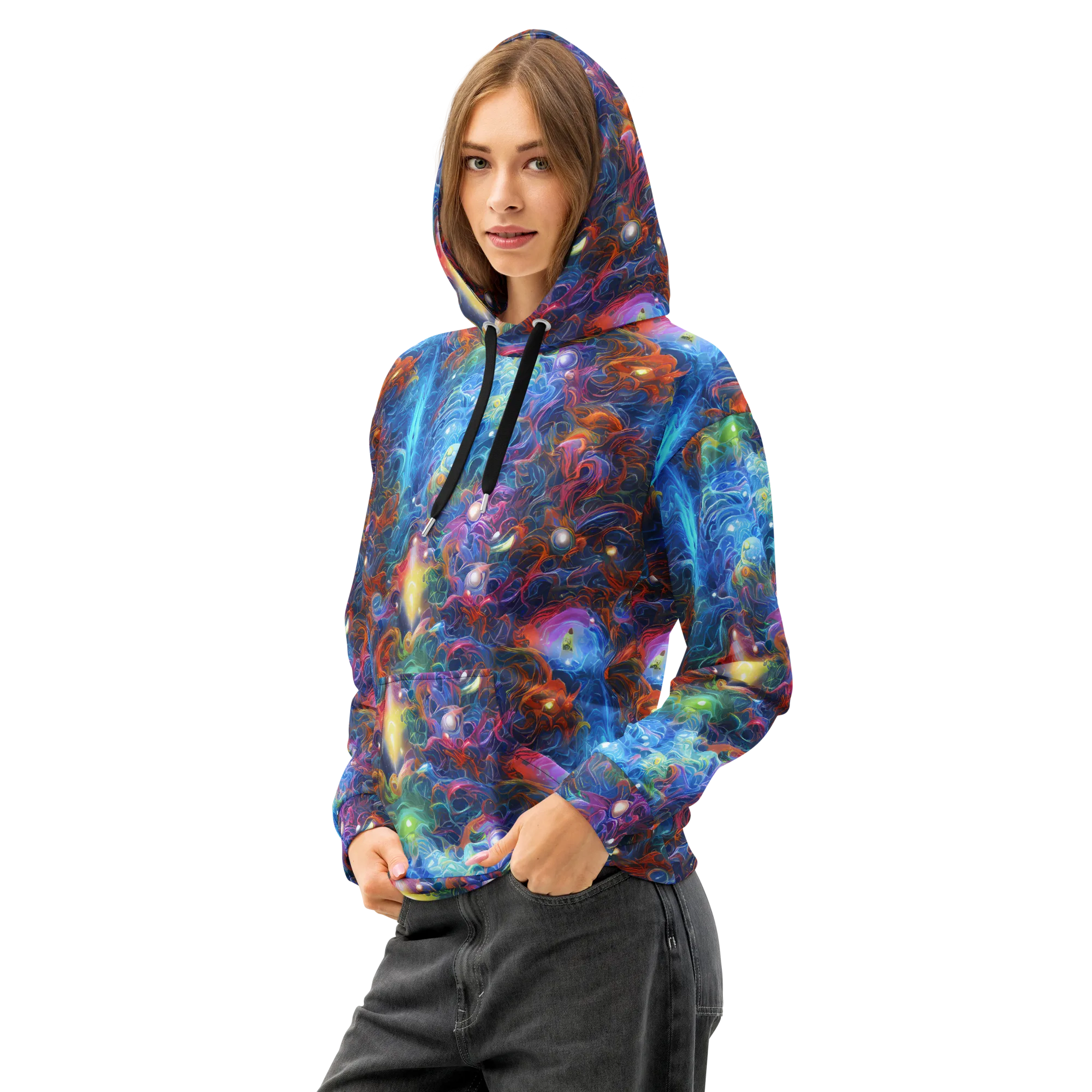 Abyssal Aurora on Cotton Hoodie — Left Front