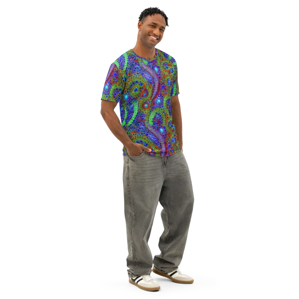 Psychedelic Matrix on Men's Cotton Crew Neck T-Shirt — Right Front