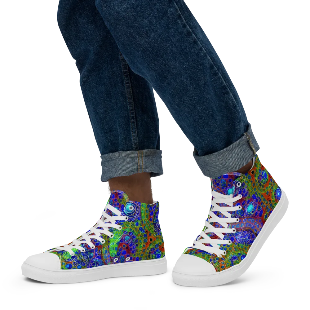 Psychedelic Matrix on Men's High Top Canvas Shoes — Left