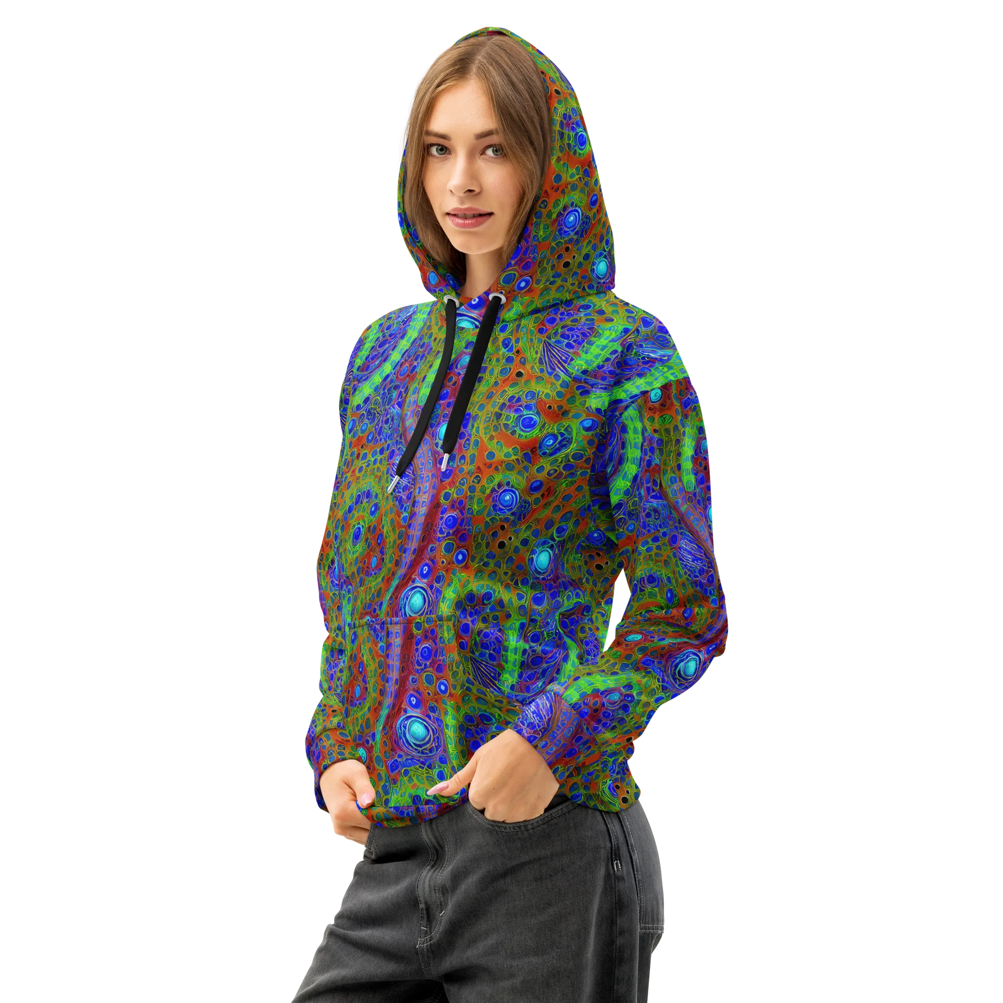 Psychedelic Matrix on Cotton Hoodie — Left Front