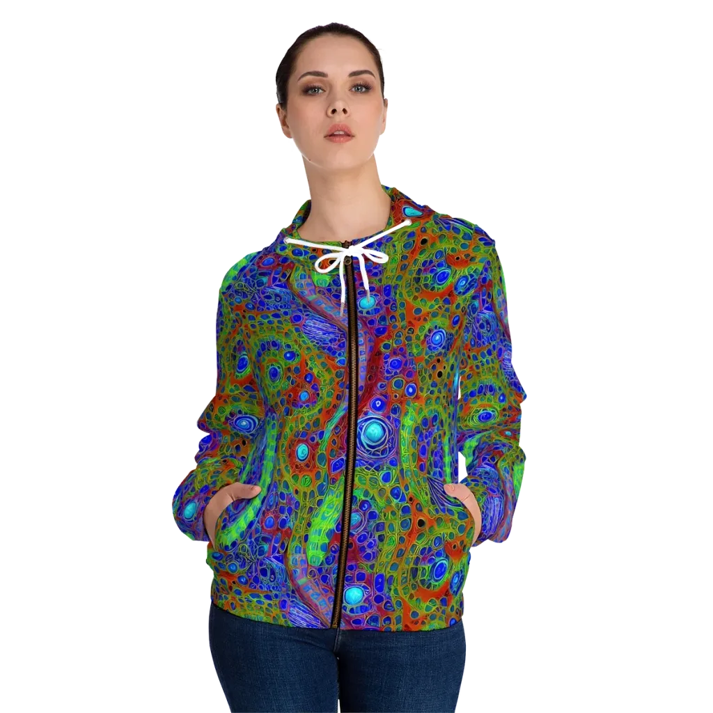 Psychedelic Matrix on Women's Full-Zip Hoodie — Front On Person
