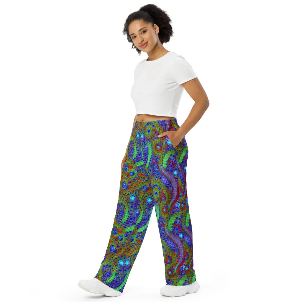 Psychedelic Matrix on Wide-Leg Pants — Left Front