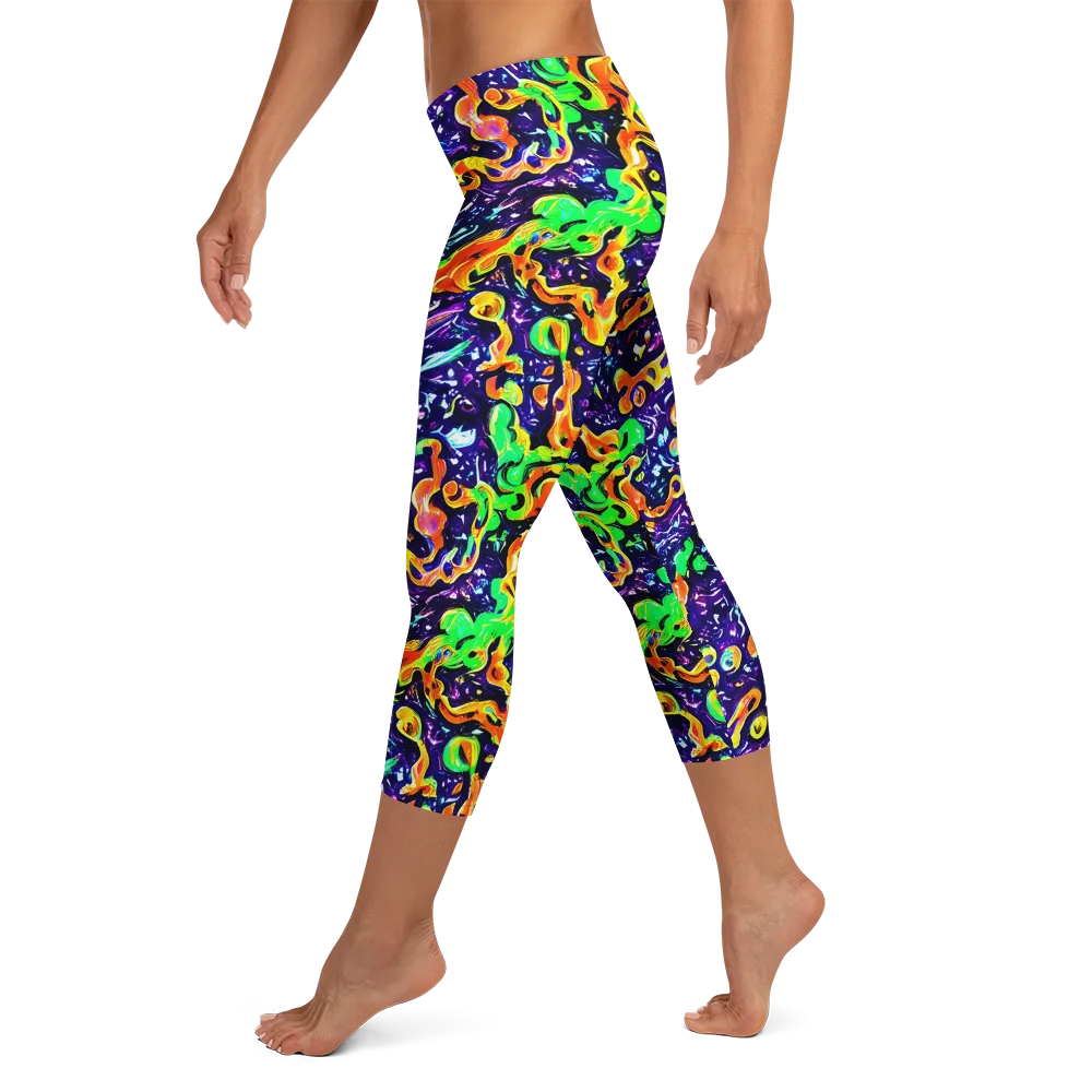 Aurora in Motion on Capri Leggings — Left
