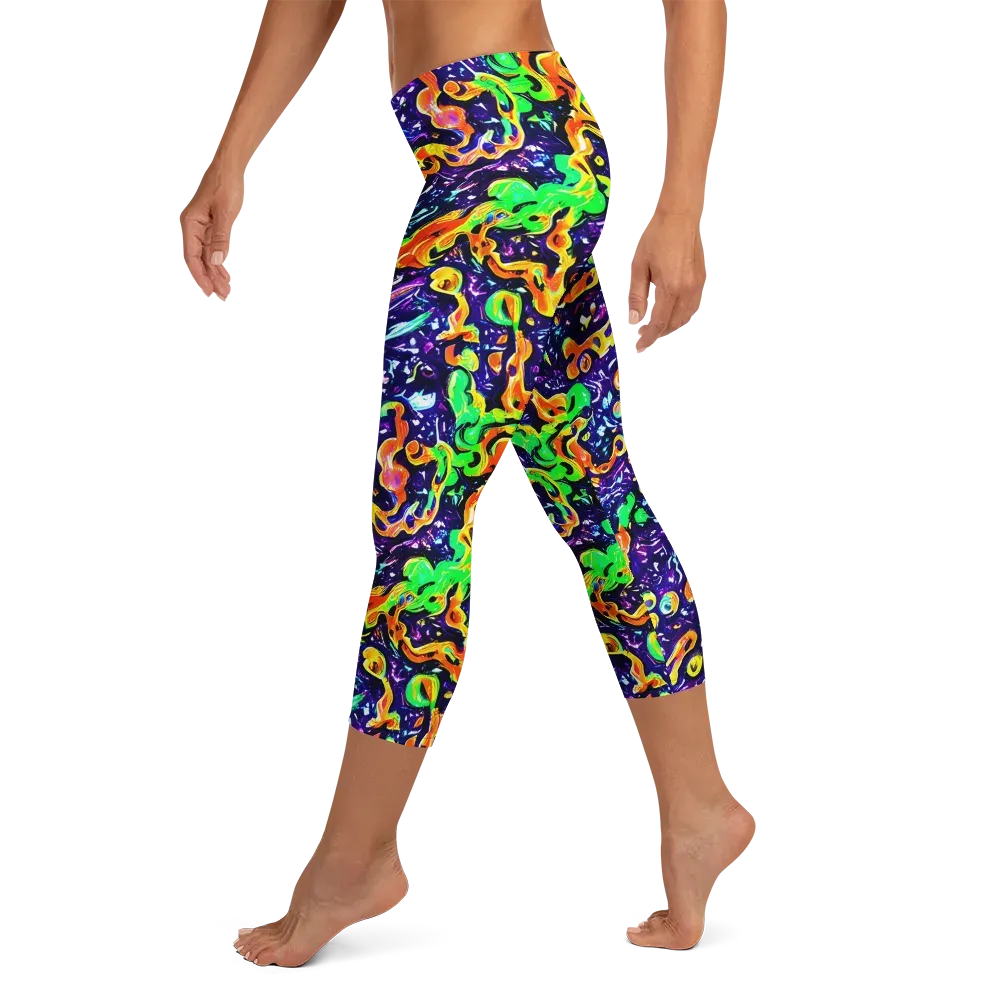 Aurora in Motion on Capri Leggings — Left