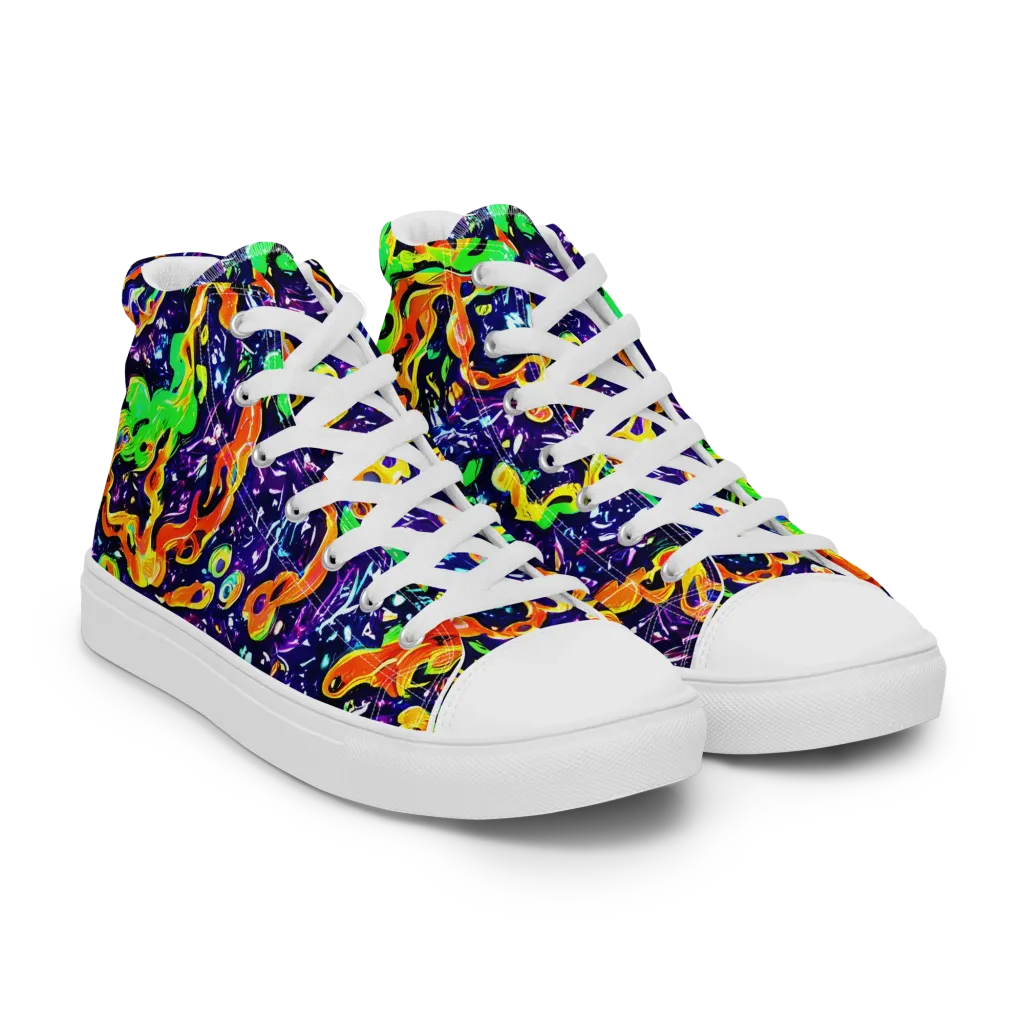 Aurora in Motion on Men's High Top Canvas Shoes — Right Front