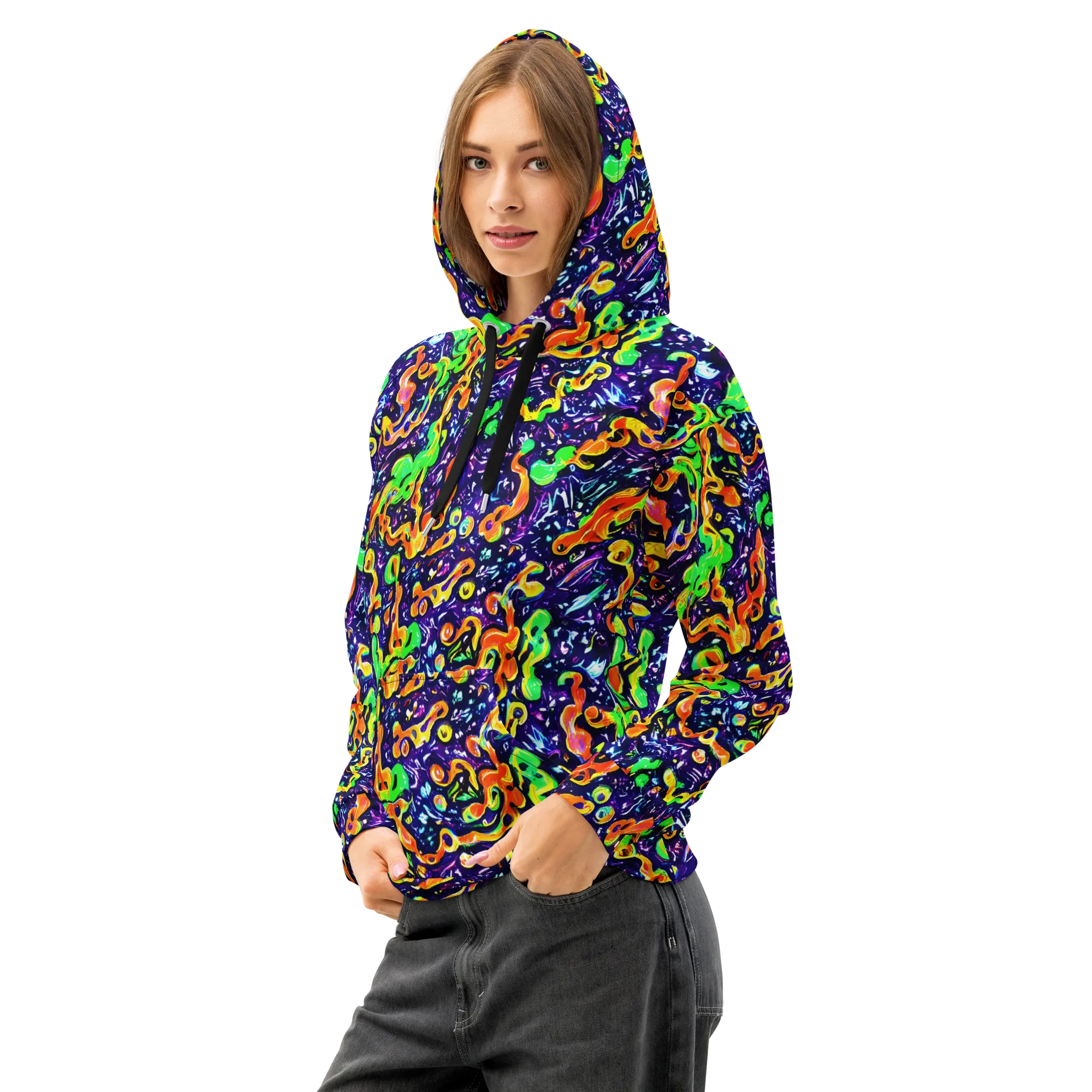 Aurora in Motion on Cotton Hoodie — Left Front