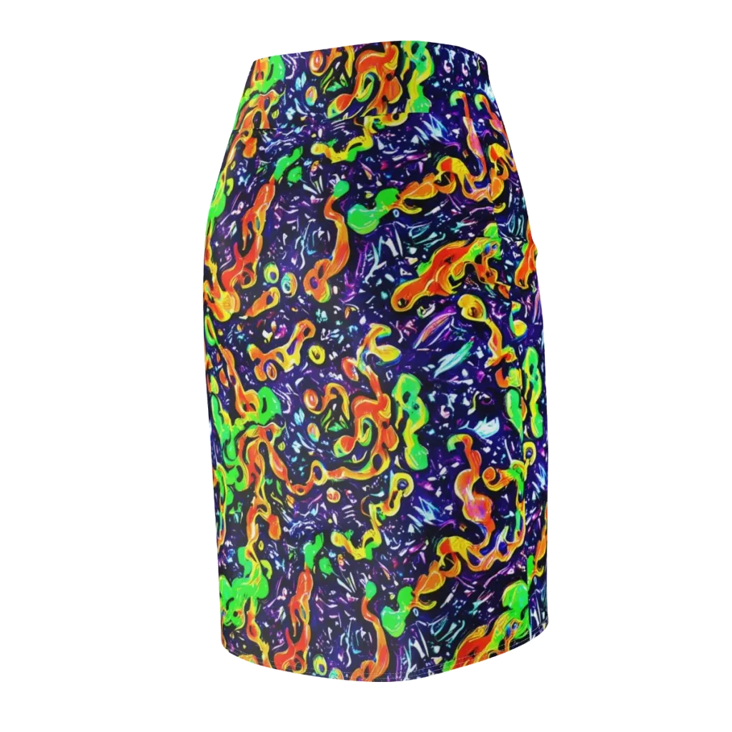 Aurora in Motion on Pencil Skirt — Back Side