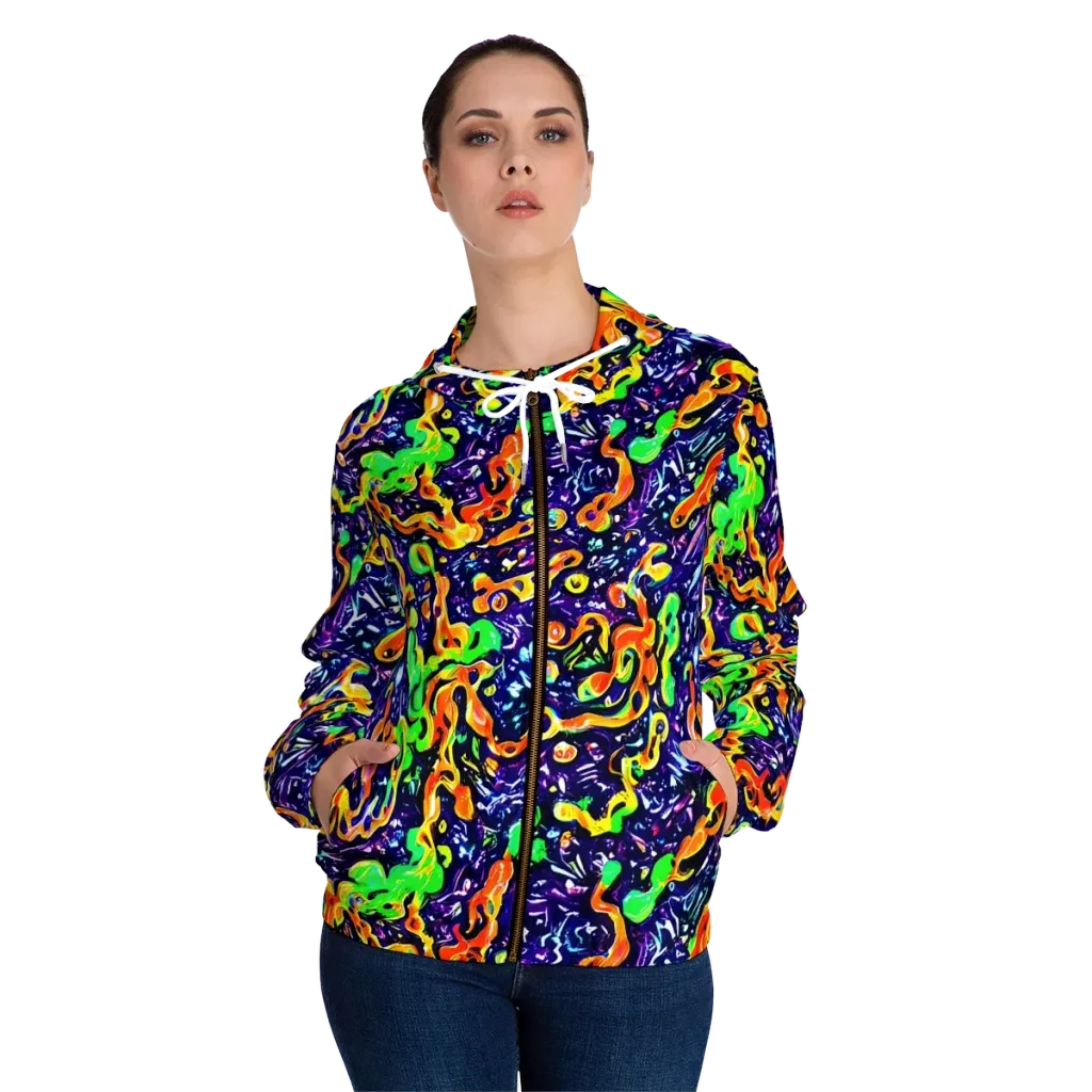 Aurora in Motion on Women's Full-Zip Hoodie — Front On Person