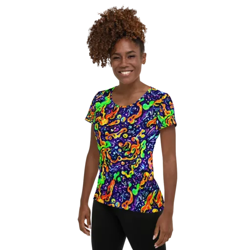 Aurora in Motion on a Women's Athletic T-Shirt