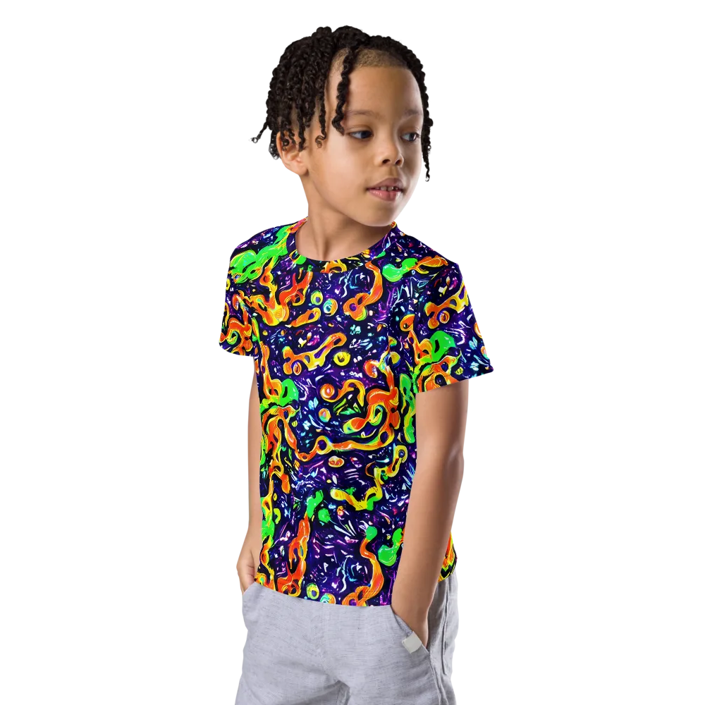 Aurora in Motion on Kids Crew Neck T-Shirt — Left Front