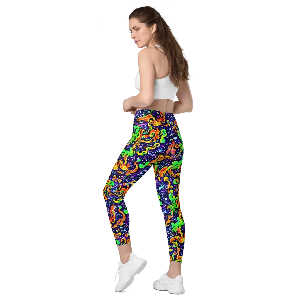 Aurora in Motion on Leggings with Pockets — Left Back
