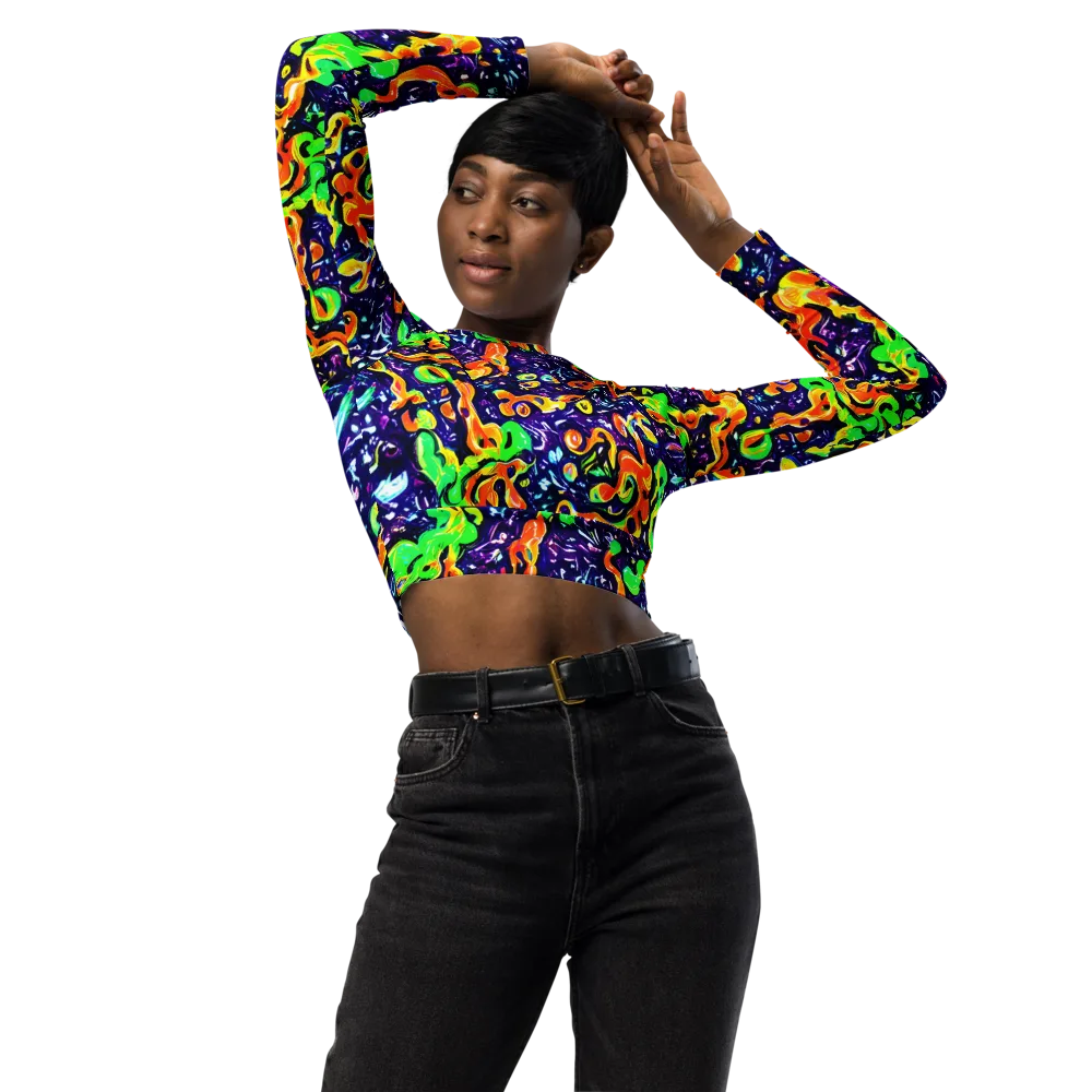 Aurora in Motion on Long Sleeve Crop Top — Front