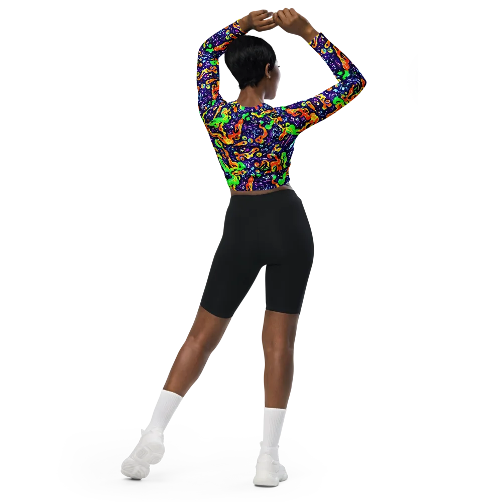 Aurora in Motion on Long Sleeve Crop Top — Back
