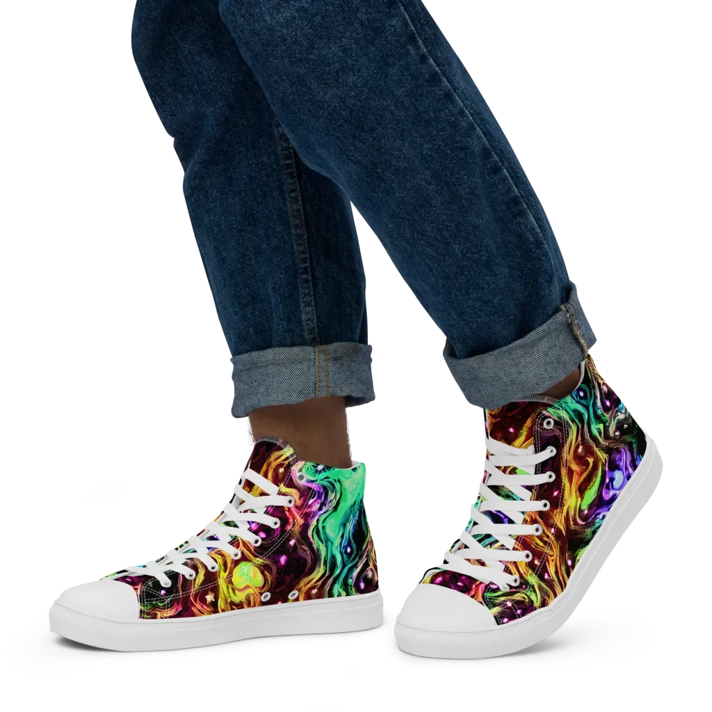 Neon Cauldron on Men's High Top Canvas Shoes — Left
