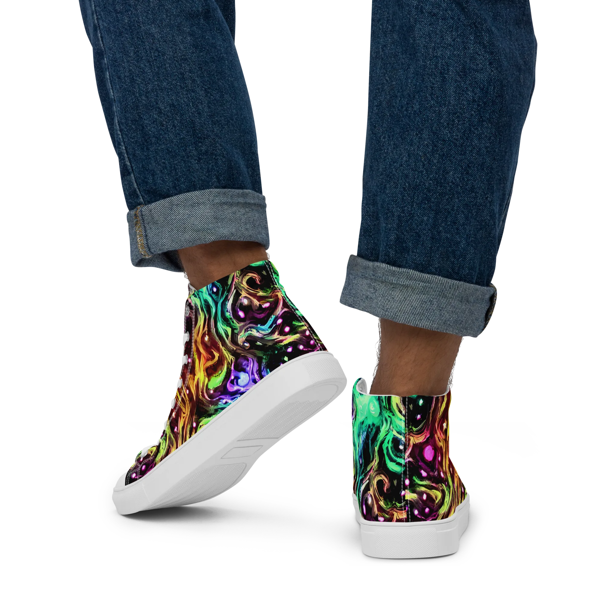 Neon Cauldron on Men's High Top Canvas Shoes — Back