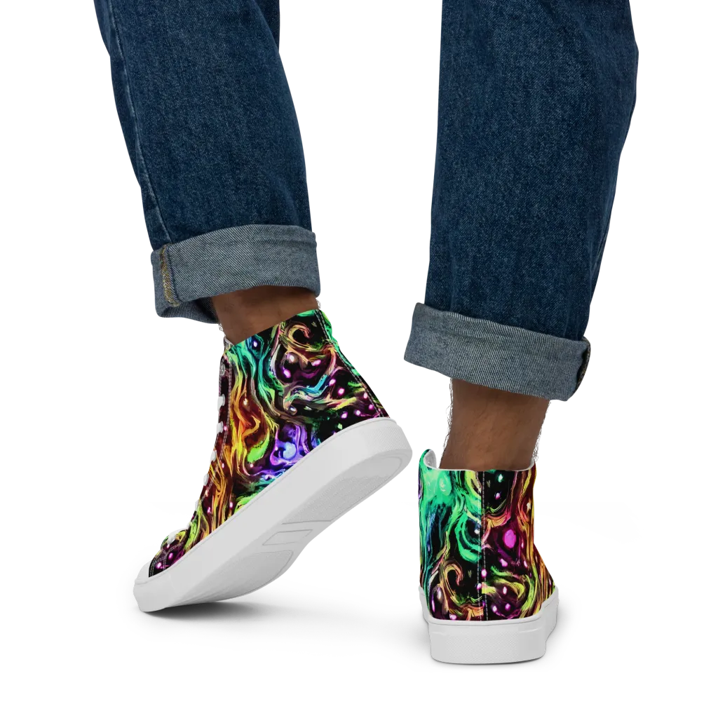 Neon Cauldron on Men's High Top Canvas Shoes — Back