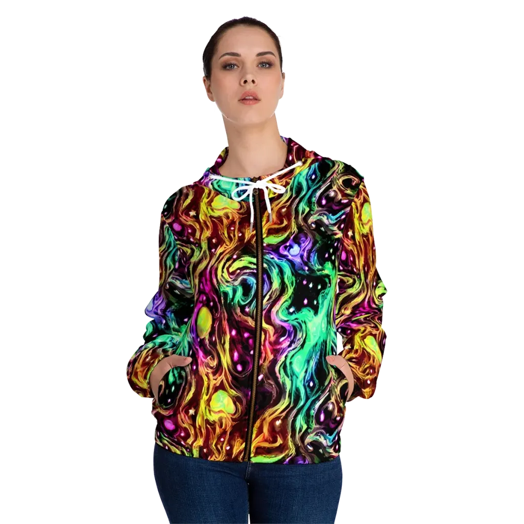 Neon Cauldron on Women's Full-Zip Hoodie — Front On Person