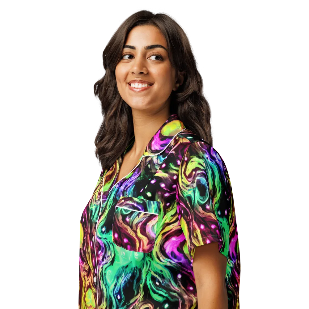 Neon Cauldron on Women's Short Sleeve Pajama Top — Left Front