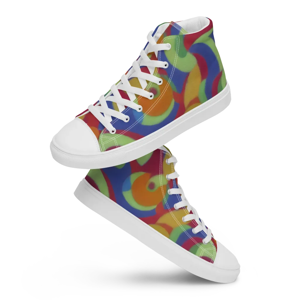 Chromatic Carousel on Men's High Top Canvas Shoes — Front