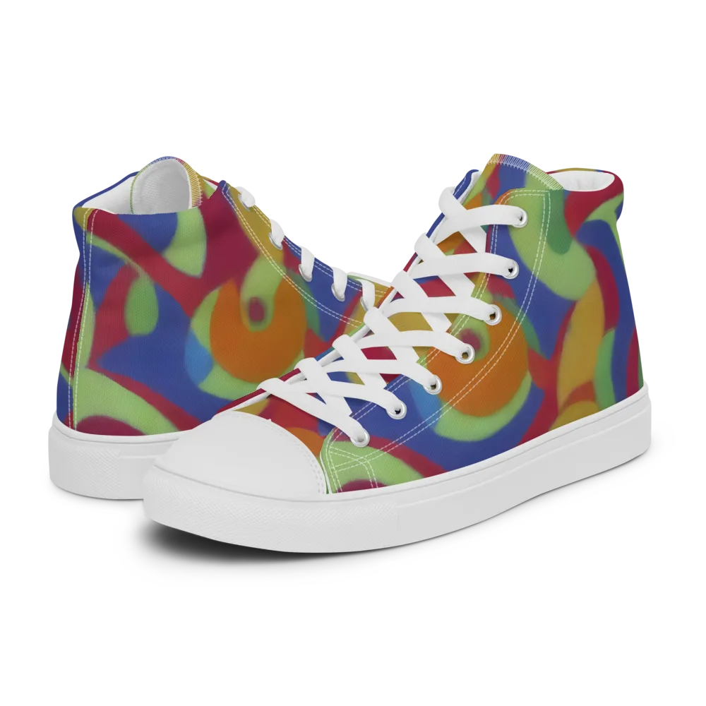 Chromatic Carousel on Women's High Top Canvas Shoes — Left