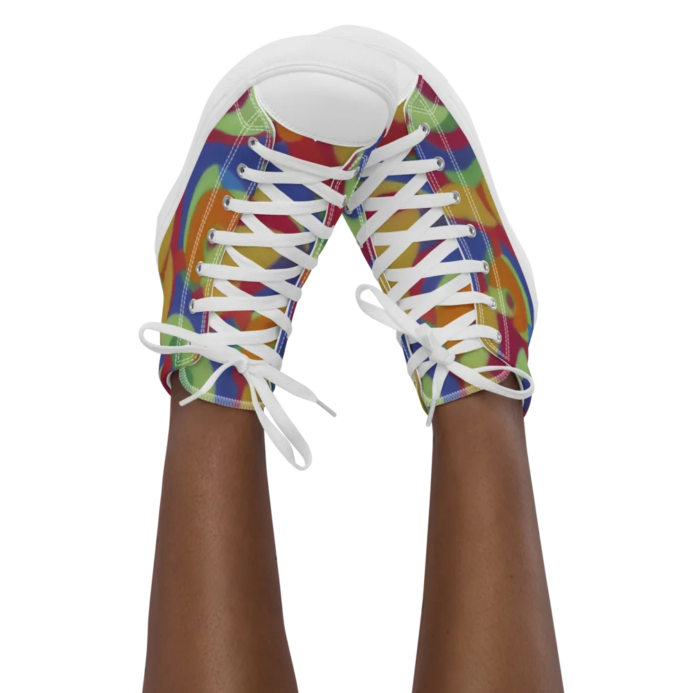 Chromatic Carousel on Women's High Top Canvas Shoes — Front