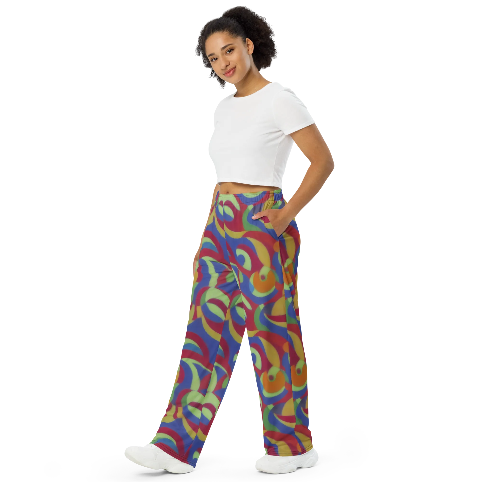 Chromatic Carousel on Wide-Leg Pants — Left Front