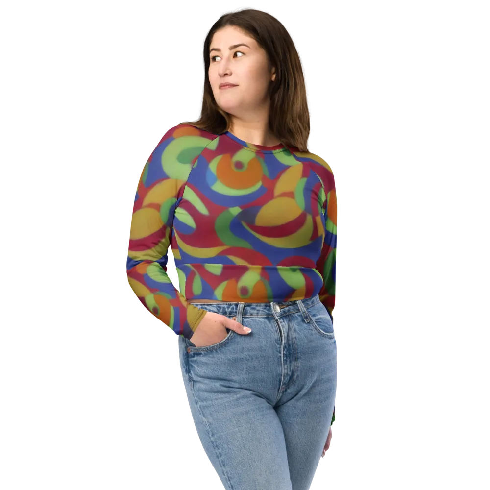 Chromatic Carousel on Long Sleeve Crop Top — Front