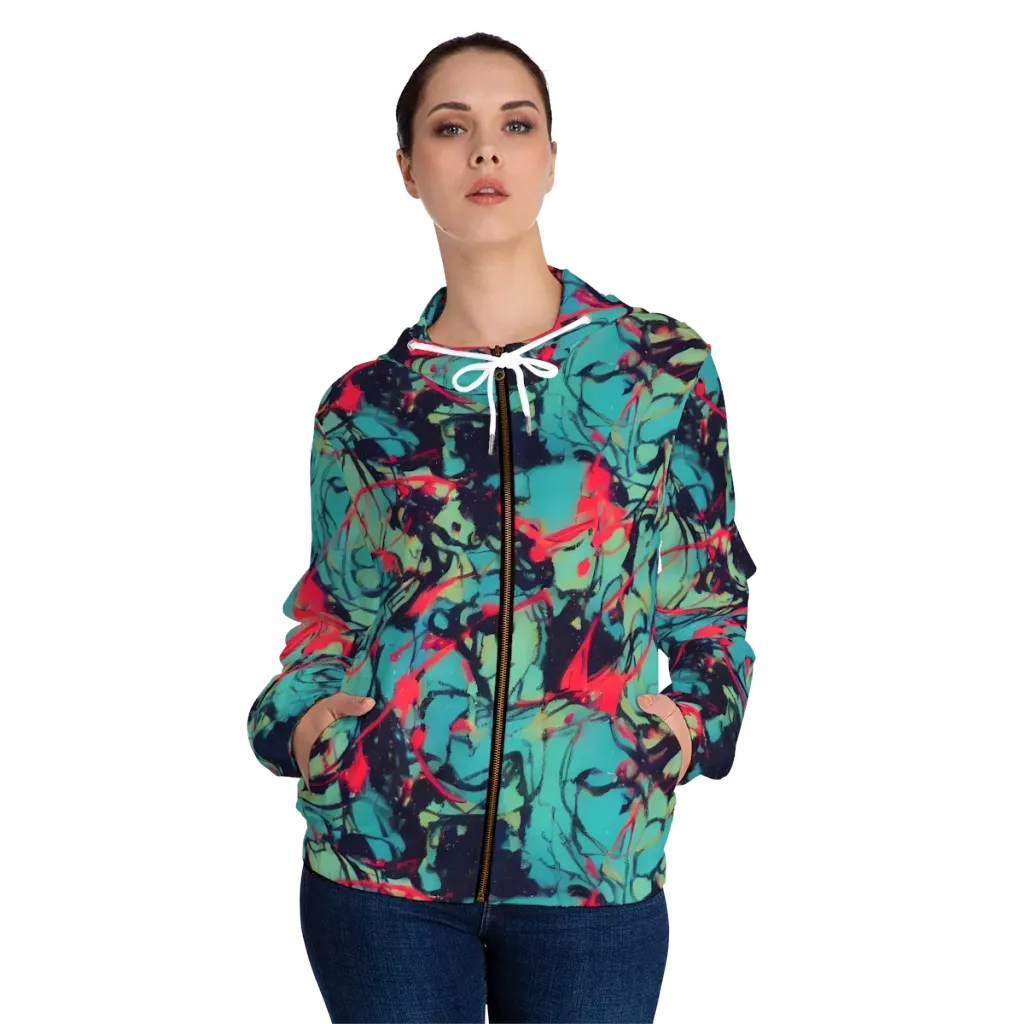 Ink Afterglow on Women's Full-Zip Hoodie — Front On Person