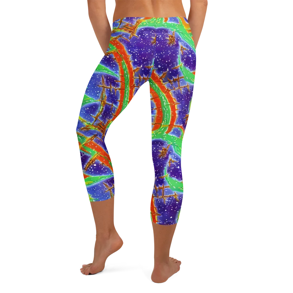 Blue Ember Maze on Capri Leggings — Back