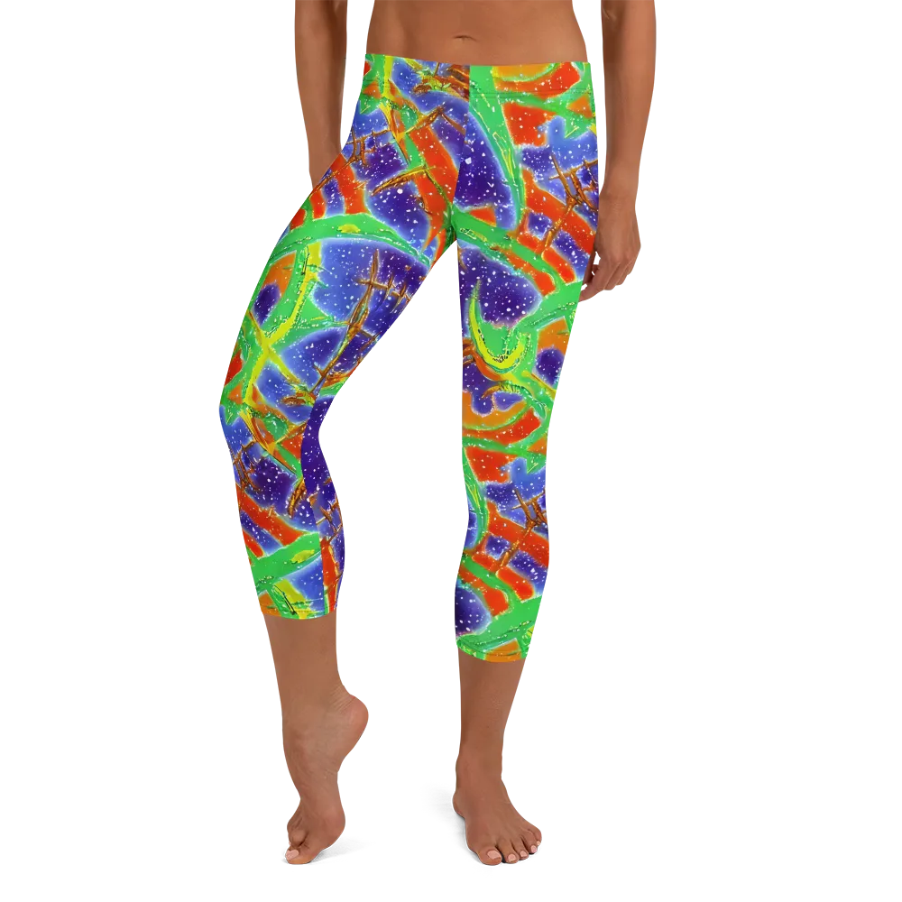 Blue Ember Maze on Capri Leggings — Front