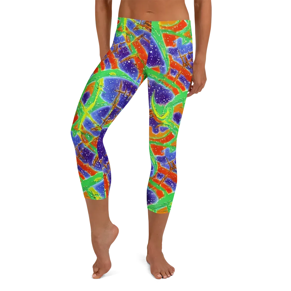 Blue Ember Maze on Capri Leggings — Front