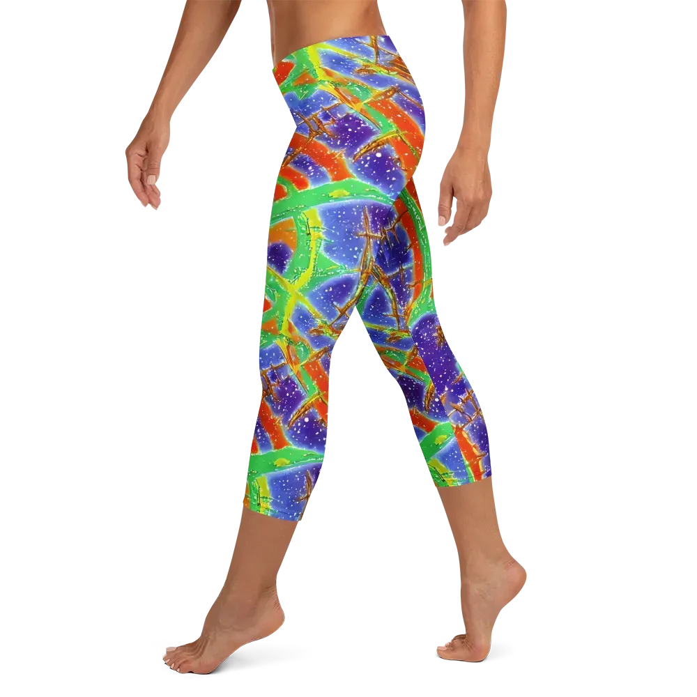 Blue Ember Maze on Capri Leggings — Left