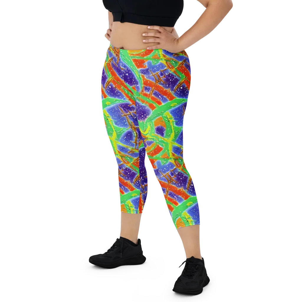 Blue Ember Maze on Capri Leggings — Front