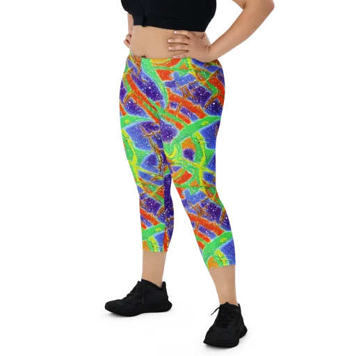 Blue Ember Maze on a Capri Leggings
