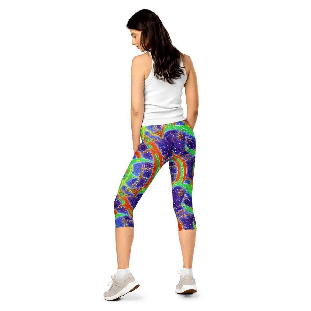 Blue Ember Maze on Capri Leggings — Back