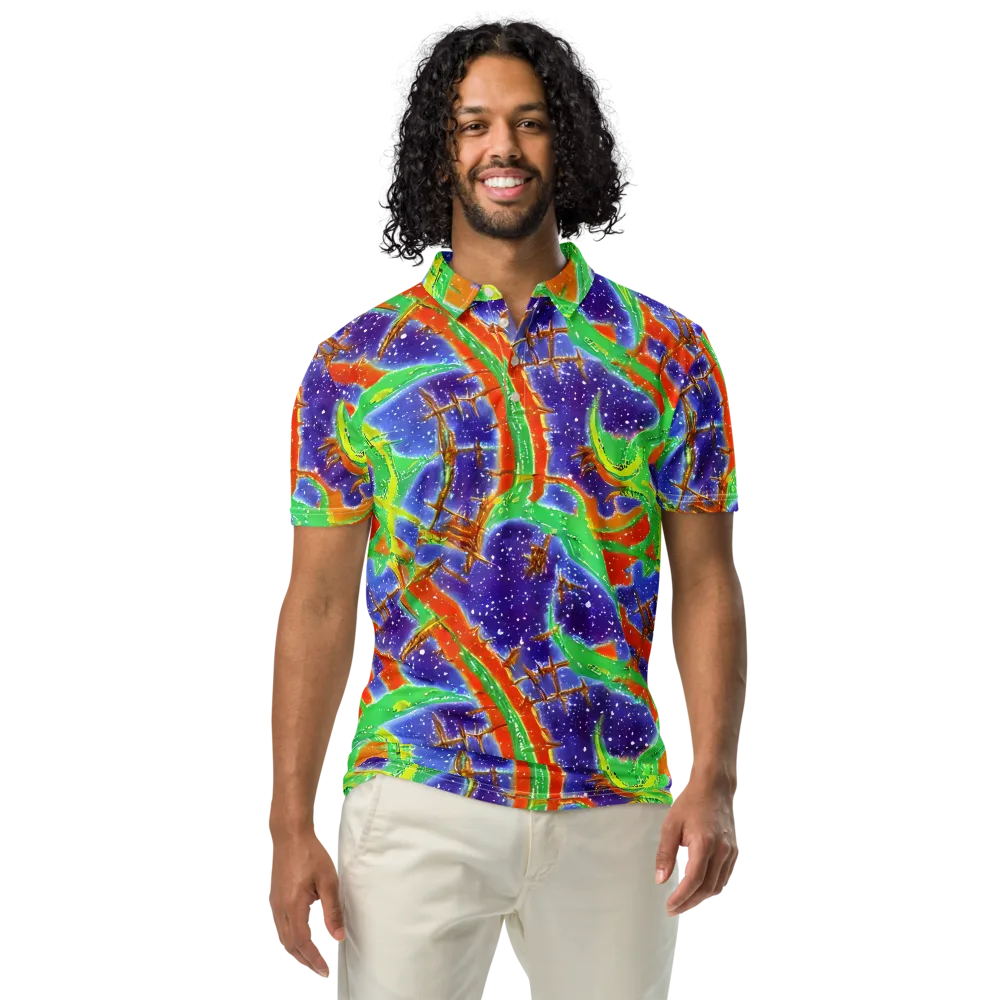 Blue Ember Maze on Men's Slim Fit Polo Shirt — Front
