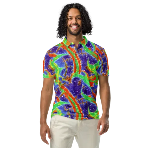 Blue Ember Maze on a Men's Slim Fit Polo Shirt