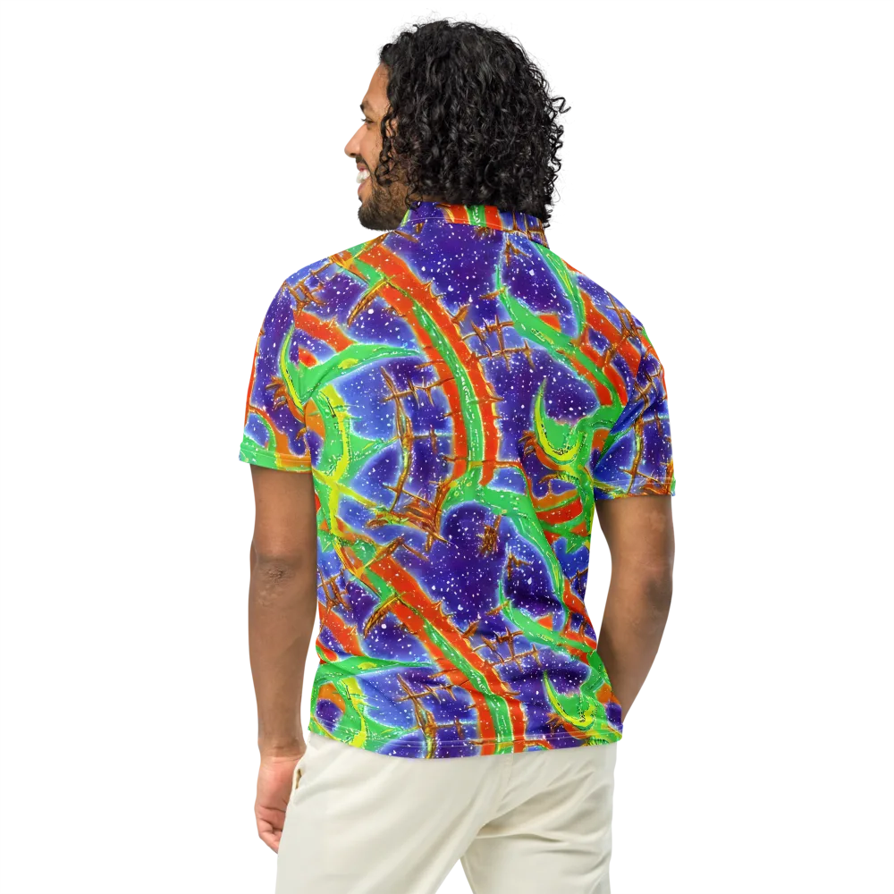 Blue Ember Maze on Men's Slim Fit Polo Shirt — Back