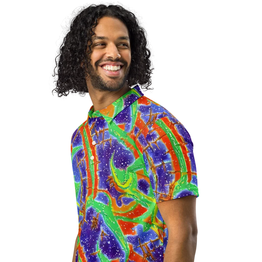 Blue Ember Maze on Men's Slim Fit Polo Shirt — Left Front
