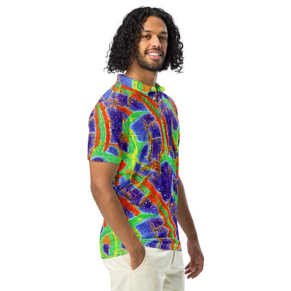 Blue Ember Maze on Men's Slim Fit Polo Shirt — Right Front