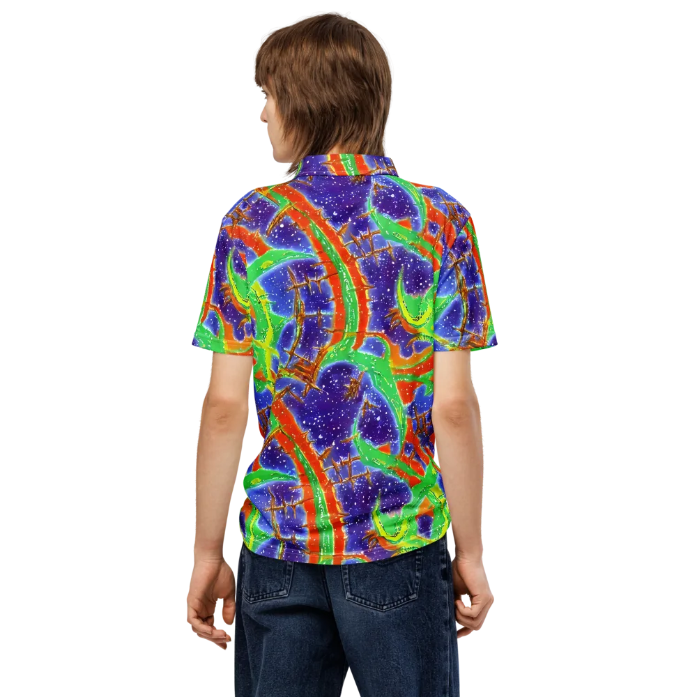 Blue Ember Maze on Men's Slim Fit Polo Shirt — Back
