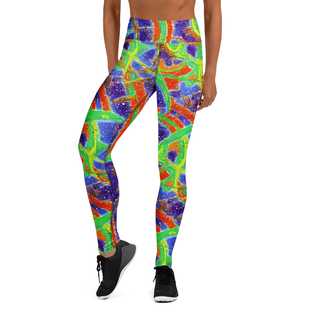 Blue Ember Maze on Yoga Leggings — Front