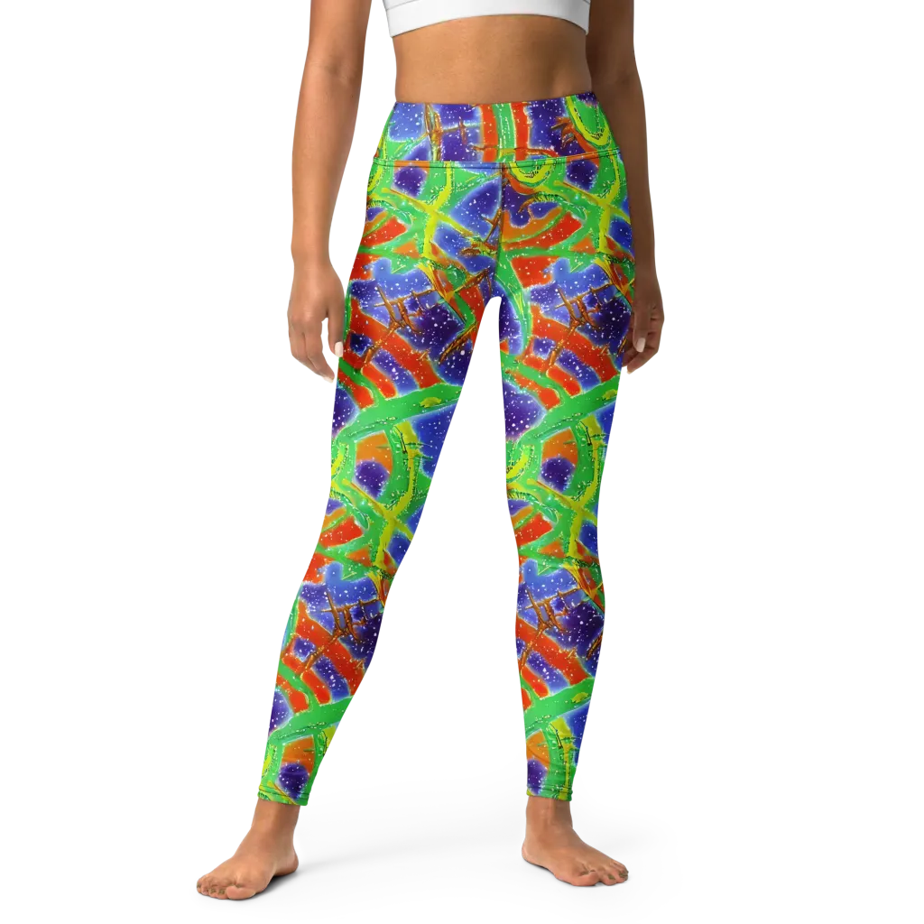 Blue Ember Maze on Yoga Leggings — Front