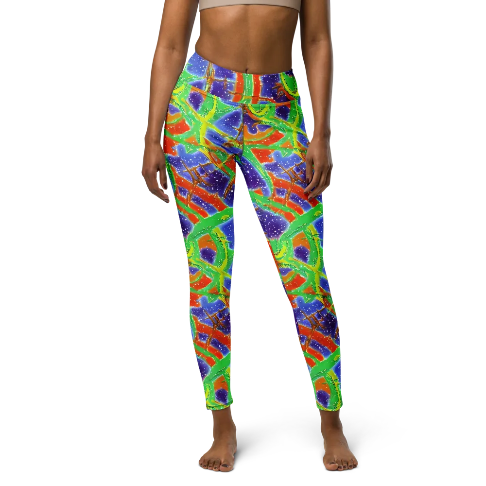 Blue Ember Maze on Yoga Leggings — Front