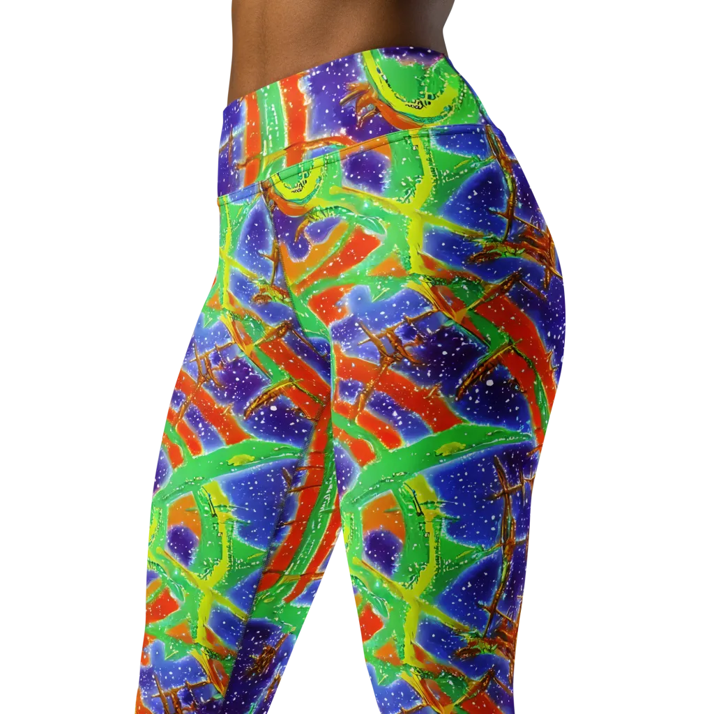 Blue Ember Maze on Yoga Leggings — Left Front