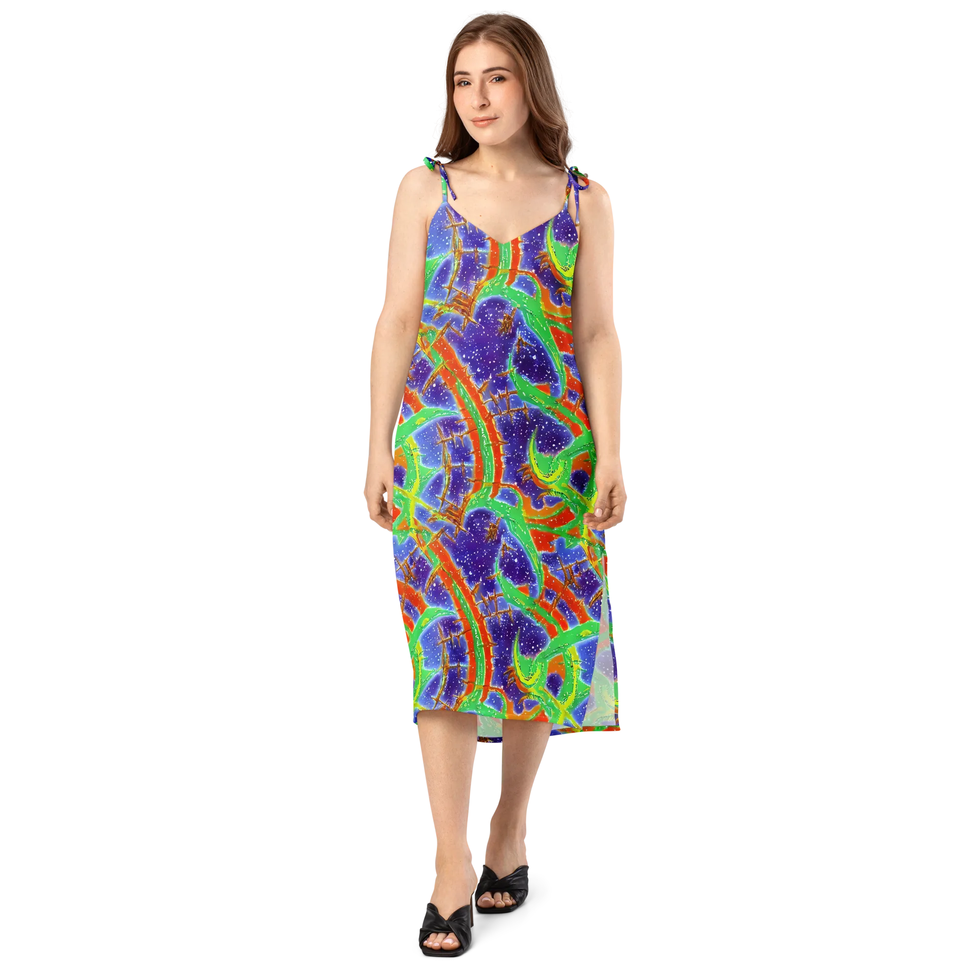 Blue Ember Maze on Slip Dress — Front