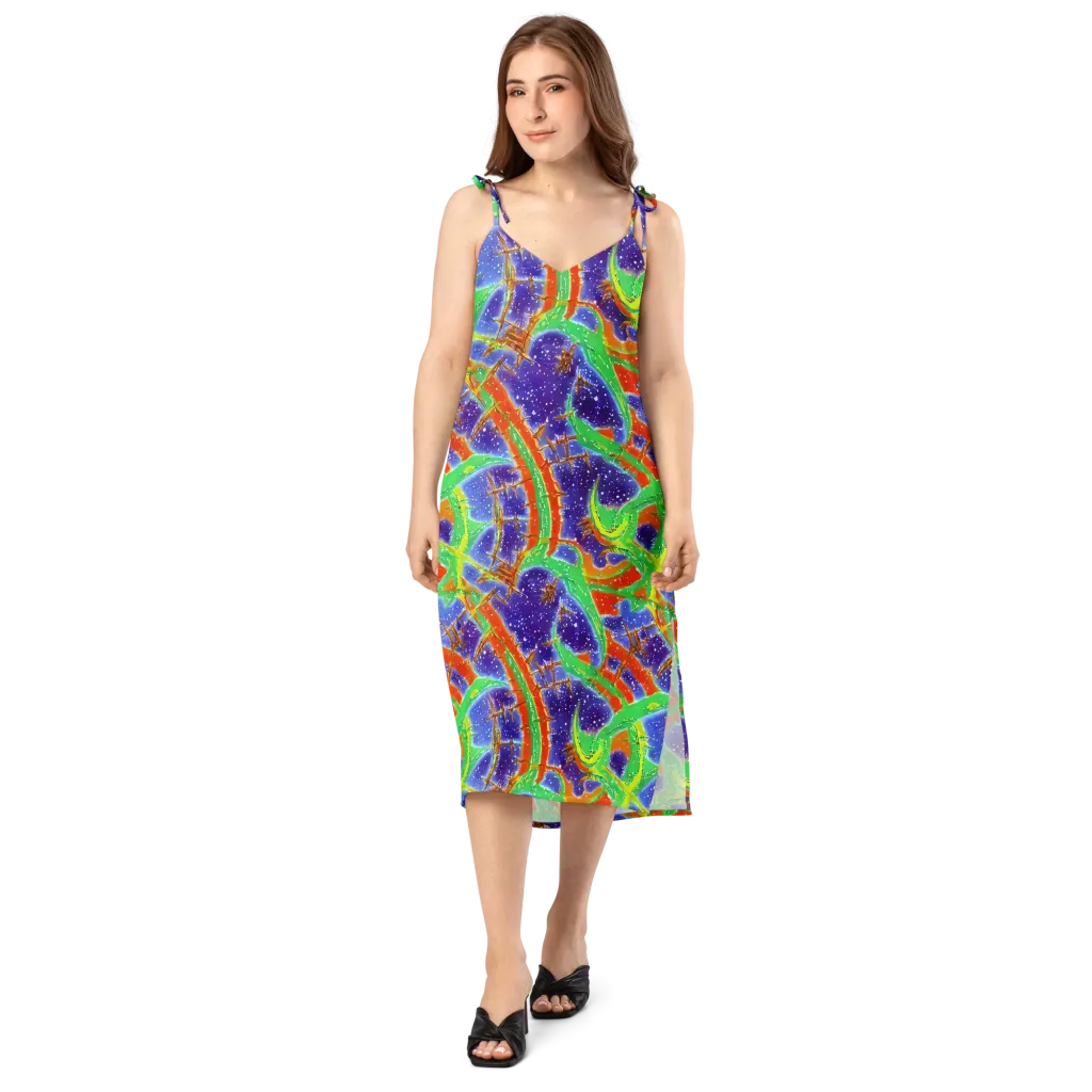 Blue Ember Maze on Slip Dress — Front