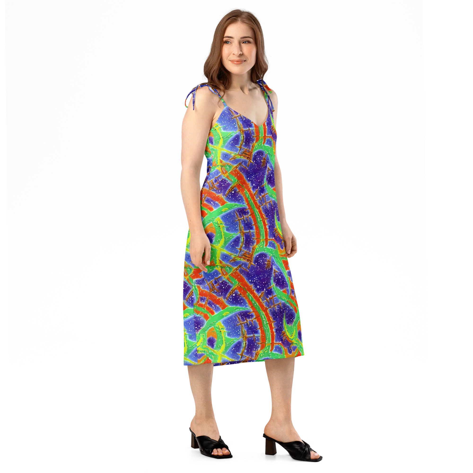 Blue Ember Maze on Slip Dress — Right Front