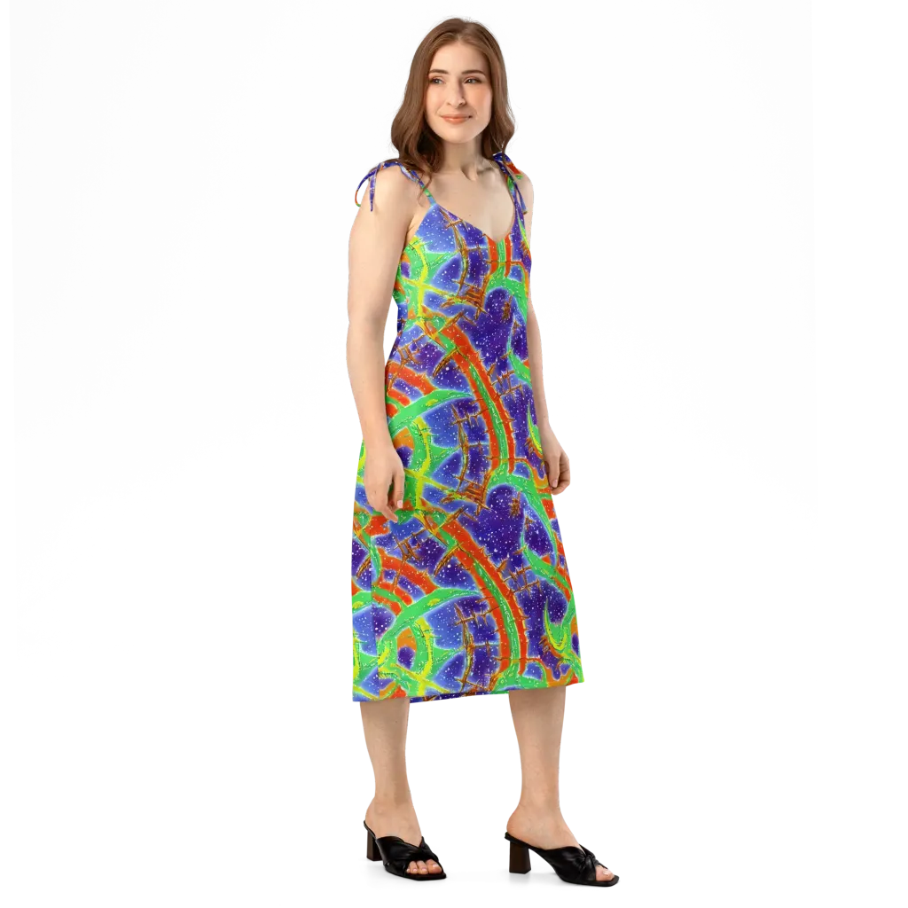 Blue Ember Maze on Slip Dress — Right Front